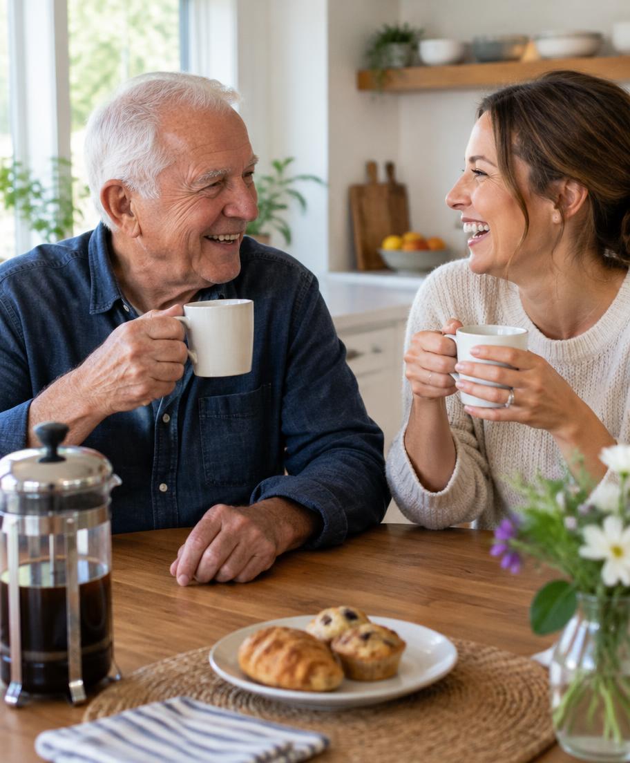 Vater und Tochter beim Kaffee